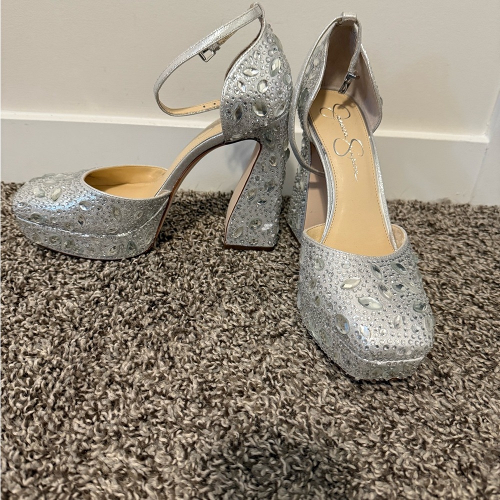 Elegant Silver Embellished Women's Heels